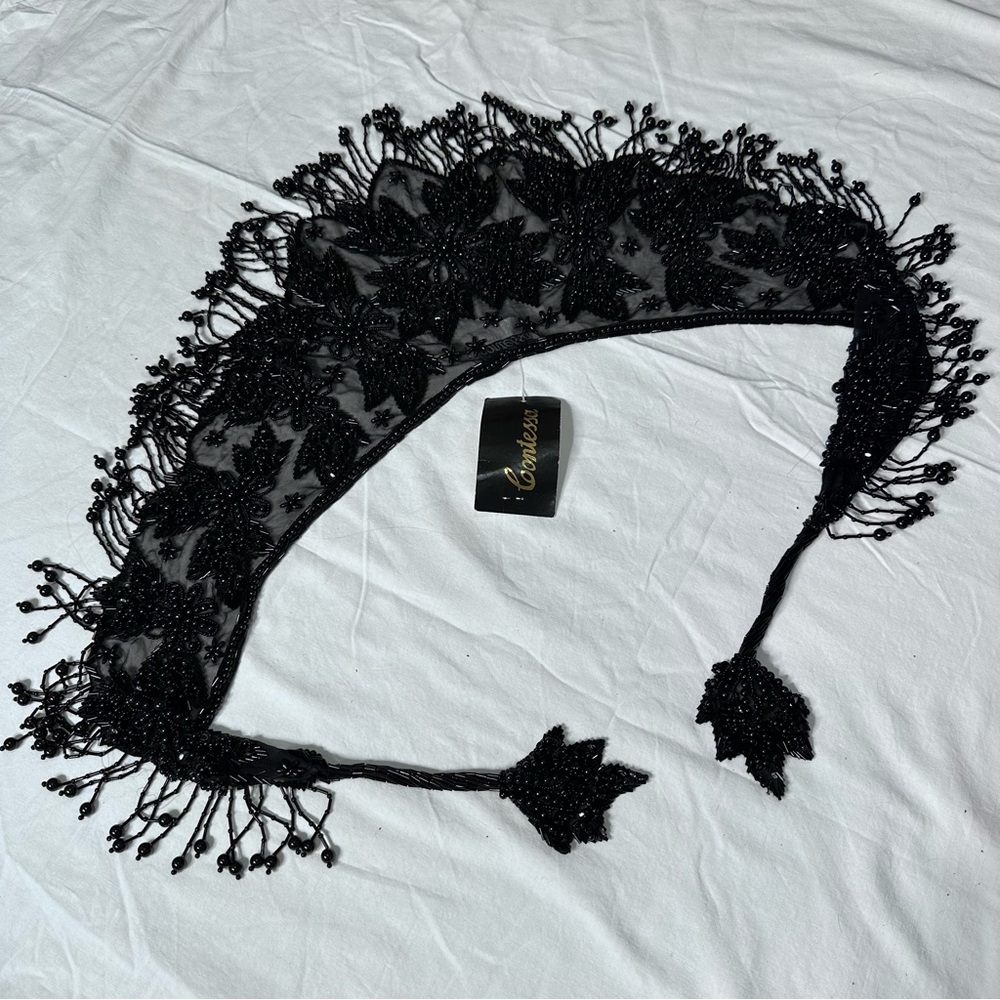Vintage 100% silk scarf beaded